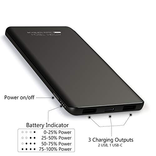 Attom Tech Triple USB Outputs Super Slim Power Bank Ultra Thin, 5000mAh Mini Portable Charger External Phone Battery Pack Small Dual USB Outlet, Emergency Phone Power Backup - 4