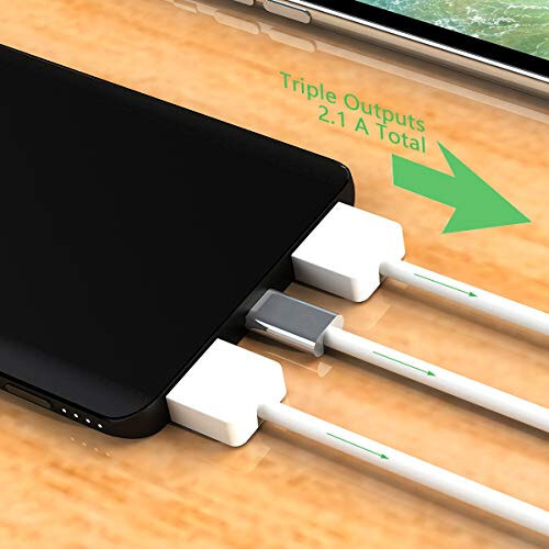 Attom Tech Üçlü USB Çıkışlı Süper İnce Güç Bankası Ultra İnce, 5000mAh Mini Taşınabilir Şarj Cihazı Harici Telefon Pil Paketi Küçük Çift USB Çıkışlı, Acil Telefon Güç Yedeği - 5