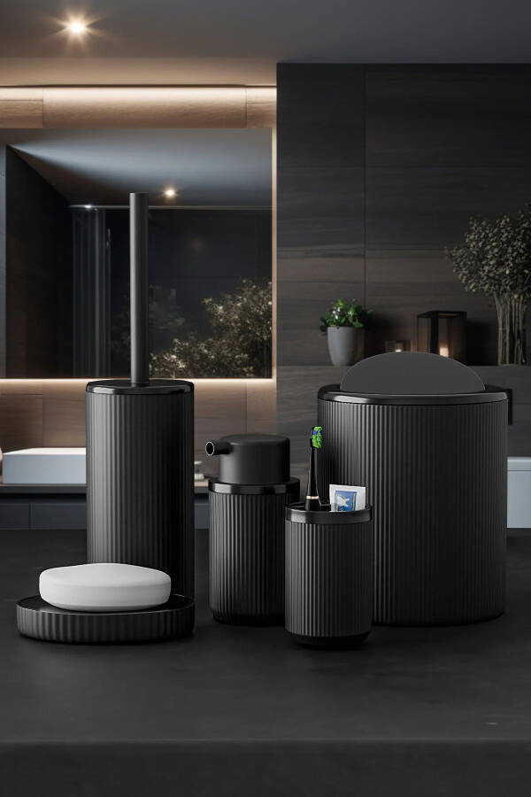 Auaro 5 Piece Black Striped Round 5-Pack Eco Bathroom Set - 8