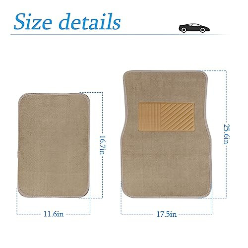 AUCELI Car Floor Mats, 4 Piece Carpet Mats for Front & Rear Floor, Waterproof Anti-Slip Car Carpet Protector Mat Fit All Weather, Universal Automotive Floor Mats for SUV, Truck, Sedan (Beige) - 2