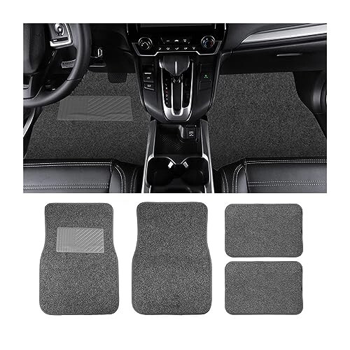 AUCELI Car Floor Mats, 4 Piece Carpet Mats for Front & Rear Floor, Waterproof Anti-Slip Car Carpet Protector Mat Fit All Weather, Universal Automotive Floor Mats for SUV, Truck, Sedan (Dark Gray) - 1