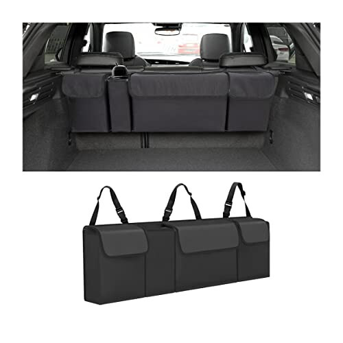 AUCELI Car Trunk Organizer, Backseat Hanging Large Storage with Adjustable Straps, Waterproof Collapsible Cargo Bag with 4 Pockets, Sturdy Space Saver Frees Trunk Floor for SUV, Truck, MPV - 1