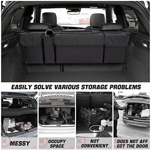 AUCELI Car Trunk Organizer, Backseat Hanging Large Storage with Adjustable Straps, Waterproof Collapsible Cargo Bag with 4 Pockets, Sturdy Space Saver Frees Trunk Floor for SUV, Truck, MPV - 3