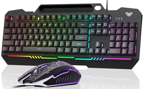 AULA Gaming Keyboard, T102 104 Keys Gaming Keyboard and Mouse Combo with RGB Backlit, All-Metal Panel, Anti-Ghosting, PC Gaming Keyboard and Mouse, USB Wired Keyboard Mouse for MAC Xbox PC Gamers - 1