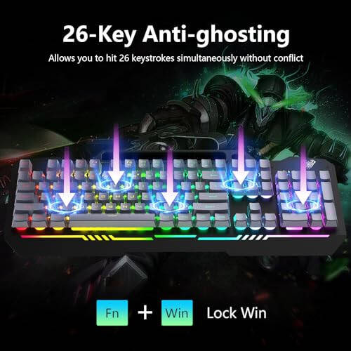 AULA Keyboard, T102 104 Keys Gaming Keyboard and Mouse Combo with RGB Backlit PC Keyboard, All-Metal Panel Waterproof Light Up Quiet Computer Keyboard, USB Wired Keyboard for MAC Xbox PC Gamers - 5