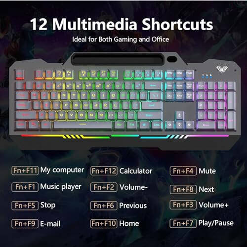 AULA Keyboard, T102 104 Keys Gaming Keyboard and Mouse Combo with RGB Backlit PC Keyboard, All-Metal Panel Waterproof Light Up Quiet Computer Keyboard, USB Wired Keyboard for MAC Xbox PC Gamers - 6