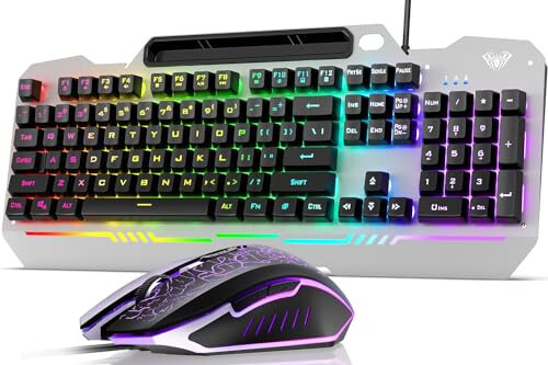 AULA Keyboard, T102 104 Keys Gaming Keyboard and Mouse Combo with RGB Backlit Quiet Computer Keyboard, All-Metal Panel, Waterproof Light Up PC Keyboard, USB Wired Keyboard Gaming for MAC Xbox PC Gamer - 1