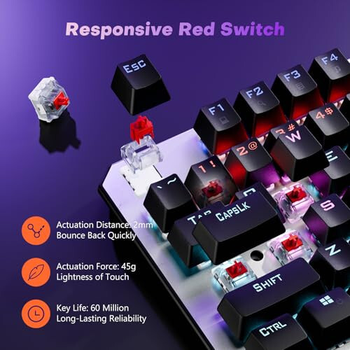 AULA Keyboard, TKL Mechanical Gaming Keyboard with RGB Backlit, All-Metal Panel Wired Keyboard, N-Key Anti-Ghosting Keyboard Gaming Red Switches with Programmable Keys for MAC Xbox PC Gamer, 87 Keys - 3