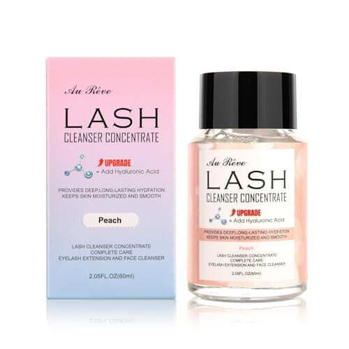 AuReve Lash Shampoo Concentrate 60ml Lash Cleanser Concentrate Add Hyaluronic Acid Oil-Free Lash Extension Shampoo Perfect for Salon，Peach - 1