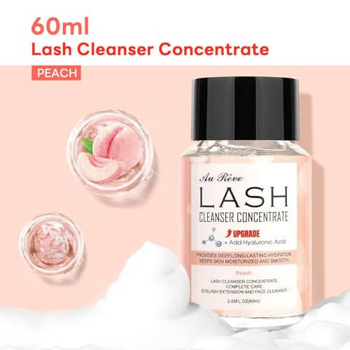 AuReve Lash Shampoo Concentrate 60ml Lash Cleanser Concentrate Add Hyaluronic Acid Oil-Free Lash Extension Shampoo Perfect for Salon，Peach - 3