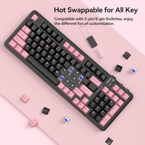 AUSDOM 98Pro Silent Wireless Mechanical Keyboard, Tri-Mode Bluetooth/2.4GHz/Type-C Hot Swappable Custom Keyboard with Backlit, Gasket Structure, Pre-lubed Tactile Switches (Black & Pink - Silent) - 19