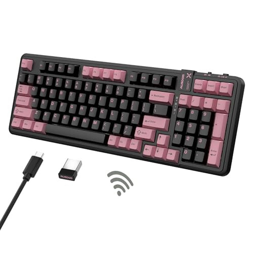 AUSDOM 98Pro Silent Wireless Mechanical Keyboard, Tri-Mode Bluetooth/2.4GHz/Type-C Hot Swappable Custom Keyboard with Backlit, Gasket Structure, Pre-lubed Tactile Switches (Black & Pink - Silent) - 6