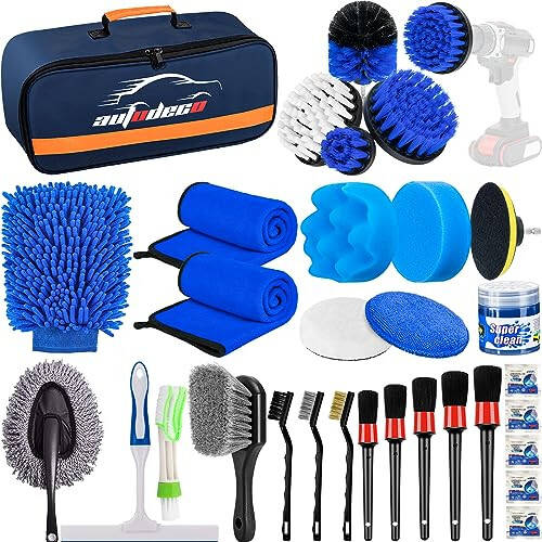 AUTODECO 31Pcs Car Detailing Brush Set, Car Detailing Kit, Auto Detailing Drill Brush Set, Car Detailing Brushes, Car Wash Cleaning Tools Kit for Interior, Exterior, Wheels, Blue - 1