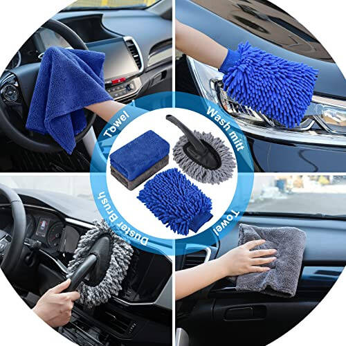 AUTODECO 33Pcs Car Wash Detailing Kit Cleaning Kits with Foam Gun Sprayer Brush Large Wash Mitt Towels Complete Interior Exterior Car Washing Supply Set Blue - 5