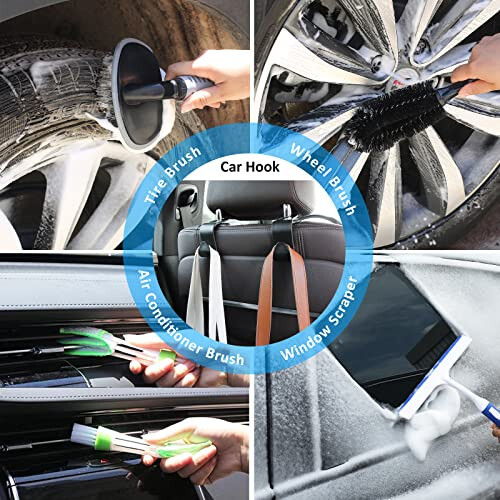 AUTODECO 33Pcs Car Wash Detailing Kit Cleaning Kits with Foam Gun Sprayer Brush Large Wash Mitt Towels Complete Interior Exterior Car Washing Supply Set Blue - 6