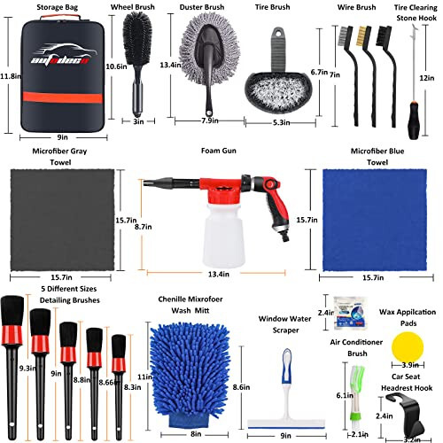 AUTODECO 33Pcs Car Wash Detailing Kit Cleaning Kits with Foam Gun Sprayer Brush Large Wash Mitt Towels Complete Interior Exterior Car Washing Supply Set Blue - 7