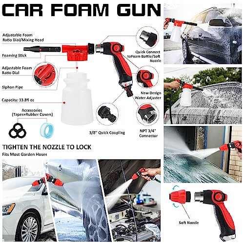 AUTODECO 40Pcs Car Wash Detailing Kit Cleaning Kits with Foam Gun Sprayer High Power Handheld Vacuum Drill Brush Large Wash Mitt Towels Complete Interior Exterior Car Washing Supply Set Black - 2