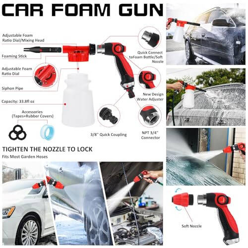 AUTODECO 40Pcs Car Wash Detailing Kit Cleaning Kits with Foam Gun Sprayer High Power Handheld Vacuum Drill Brush Large Wash Mitt Towels Complete Interior Exterior Car Washing Supply Set Black - 7