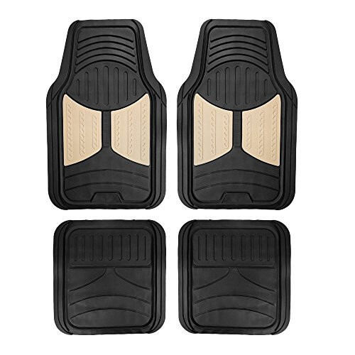 Automotive Floor Mats Climaproof for All Weather Protection Universal Fit Heavy Duty Rubber Fits Most Cars, SUVs, and Trucks, Full Set Trim to Fit FH Group Beige - 1