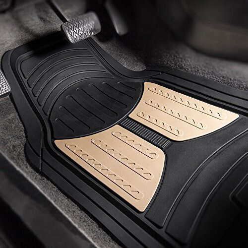 Automotive Floor Mats Climaproof for All Weather Protection Universal Fit Heavy Duty Rubber Fits Most Cars, SUVs, and Trucks, Full Set Trim to Fit FH Group Beige - 2