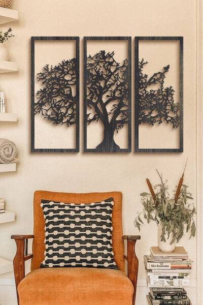 Autumn End 3 Piece Black Plane Tree Wooden Table Decoration Living Room Office Design Leaf Decorative - 4