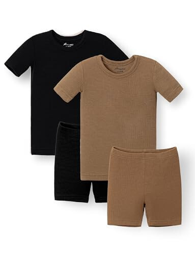 AVAUMA Baby Boys Girls Pajama Set Kids Toddler Snug fit Ribbed Sleepwear pjs for Daily Life Style (Camel, Black 12-24 Months) (2Pack-Short) - 31