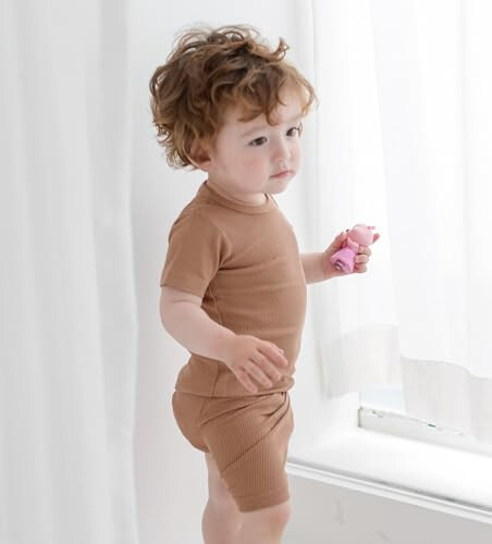 AVAUMA Bebek Erkek Kız Pijama Seti Çocuk Bebek Rahat Uyku Kıyafetleri Günlük Yaşam Tarzı İçin (Kamel, Siyah 2T) (2 Paket-Şort) - 23