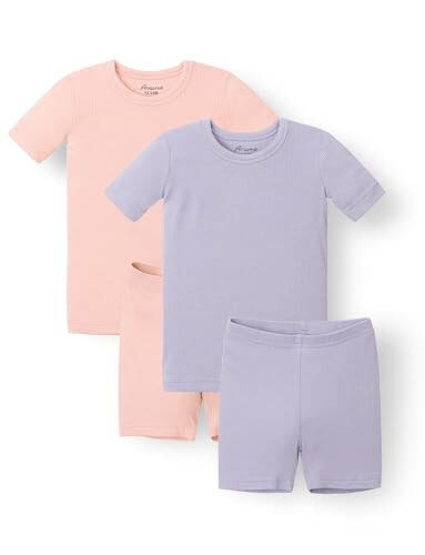 AVAUMA Bebek Erkek Kız Pijama Takımı Çocuk Bebek Rahat Sıkı Örme Uyku Kıyafeti pjs Günlük Yaşam Tarzı İçin (Mor, Mercan 12-24 Ay) (2 Paket-Kısa) - 31