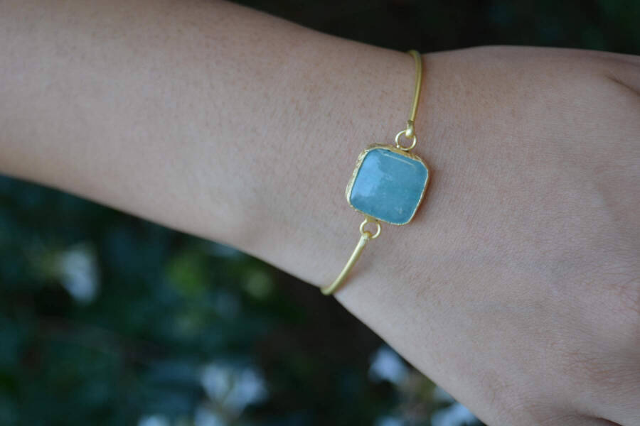 Aventurine Natural Stone Design Gold Plated Women's Bracelet - 2