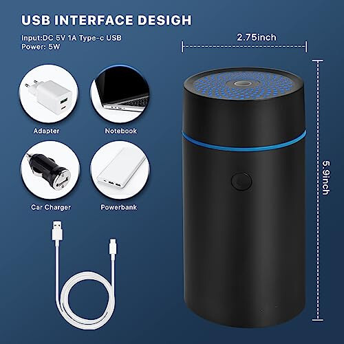 Avtomobil diffuzerlari Efir moylari uchun, Xushbo'y hidli avtomobil havo tozalagichlari, USB bilan ishlaydigan Mini Ultrasonik Tuman Namlagichi Efir Moyi Diffuzeri Avtomobil uchun - 5