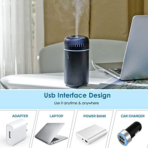 Avtomobil Difuzor Namlagich USB Aromaterapiya Efir Moyi Difuzori Avtomobil Havo Tozalagich Difuzor USB Sovuq Tuman Mini Ko'chma Difuzor Avtomobil Uy Ofis Yotoq Xonasi Uchun (Qora) - 4