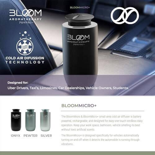 Автомобильный диффузор без воды для эфирных масел - BloomMicro+ Onyx автомобильный и домашний диффузор - Безводный диффузор ароматизатор воздуха - Заряжаемый автомобильный освежитель воздуха и ароматизатор более 300 кв. футов - Оникс черный - 2