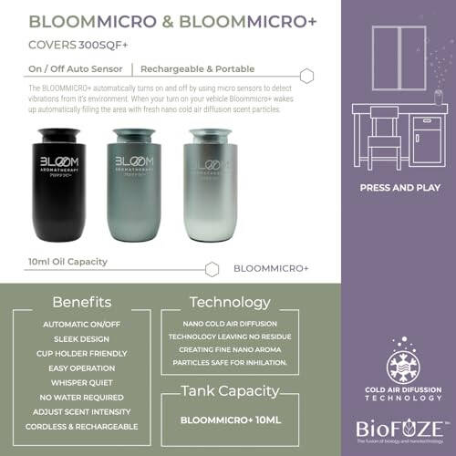 Автомобильный диффузор без воды для эфирных масел - BloomMicro+ Onyx автомобильный и домашний диффузор - Безводный диффузор ароматизатор воздуха - Заряжаемый автомобильный освежитель воздуха и ароматизатор более 300 кв. футов - Оникс черный - 4