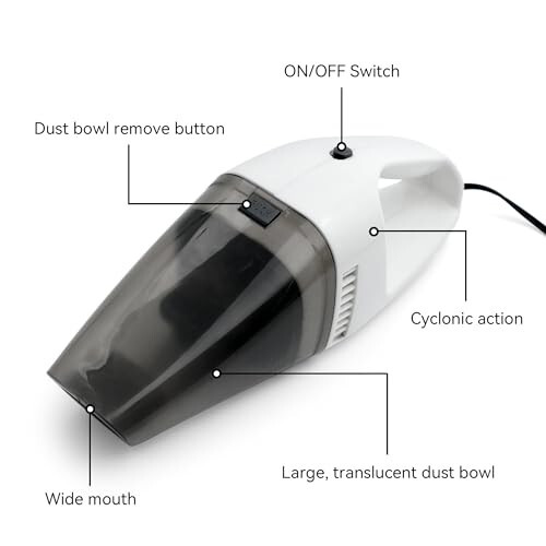 Автомобильный пылесос, ручной, белый (Белый) - 5