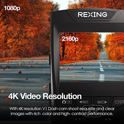 Автомобильный видеорегистратор RexingUSA V1-4K Ultra HD GPS с Wi-Fi 2,4” ЖК-экраном | 170° широкоугольная камера с G-сенсором | WDR | Циклическая запись | Суперконденсатор | Мобильное приложение | Поддержка 256 ГБ - 3