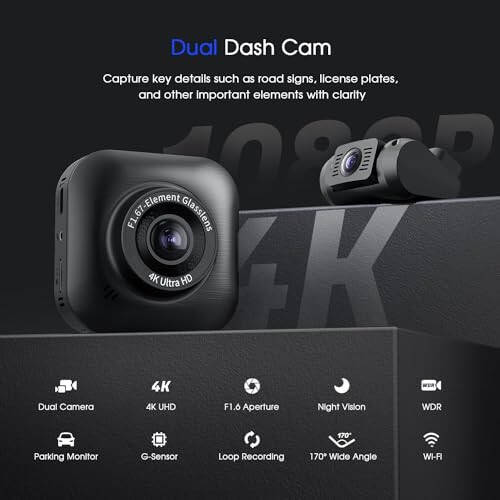 Avylet Dash Cam Front and Rear, 4K/1080P Wi-Fi Dash Camera for Cars, Dual Dashboard Camera with APP, IPS Screen, Super Night Vision, WDR, 24H Parking Mode, 170° Wide Angle, G-Sensor, Loop Recording - 2