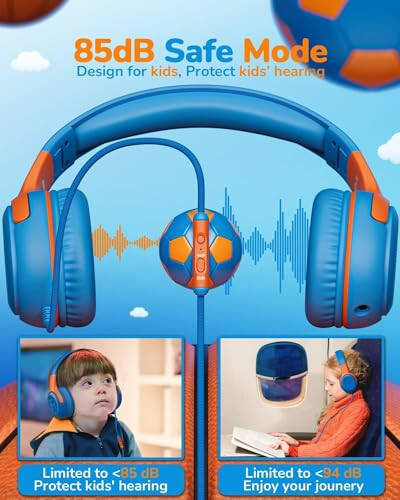 Awatrue Kids Headphones Wired Toddler Headphones with Microphone, Over-Ear Headphones, 85/94dB Volume-Limiting, 3.5mm Jack, Foldable On-Ear Design - Safe & Comfortable for Learning & Entertainment - 2