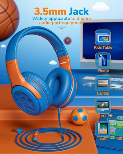 Awatrue Kids Headphones Wired Toddler Headphones with Microphone, Over-Ear Headphones, 85/94dB Volume-Limiting, 3.5mm Jack, Foldable On-Ear Design - Safe & Comfortable for Learning & Entertainment - 5