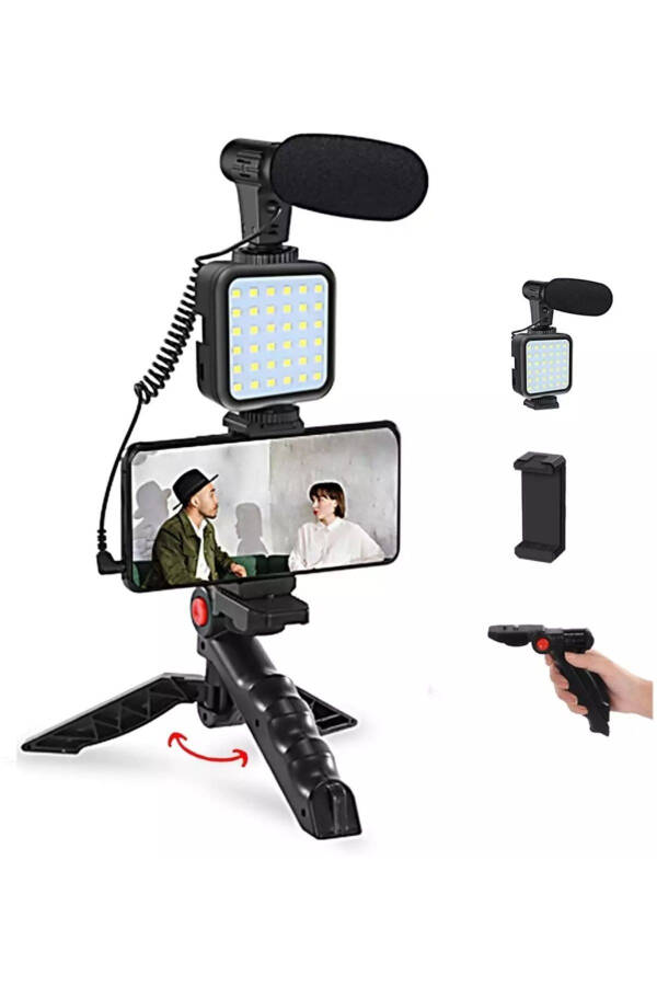 AY49 Remote Control Tripod Microphone and LED Light Vlog Recording Kit - 1