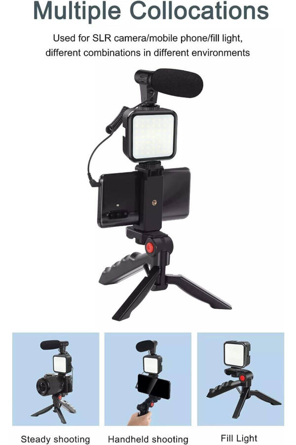 AY49 Remote Control Tripod Microphone and LED Light Vlog Recording Kit - 2