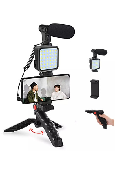 AY49 Remote Control Tripod Microphone and LED Light Vlog Recording Kit - 8