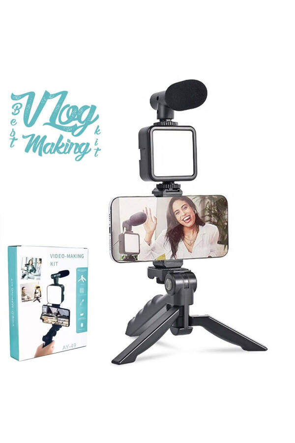 AY49 Remote Control Tripod Microphone and LED Light Vlog Recording Kit - 13