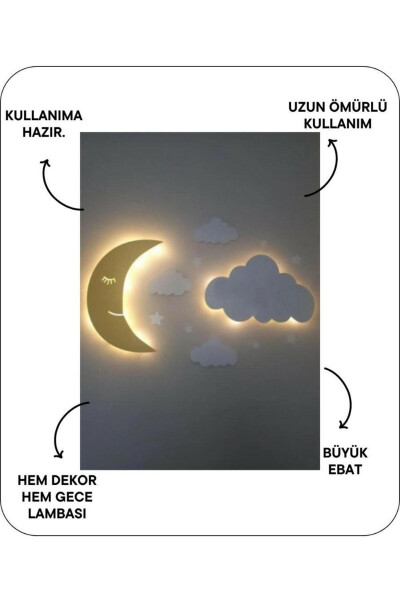 Aydede Ve Bulut Gece Lambası Bebek Çocuk Odası Duvar Dekorasyonu Aydınlatma Ahşap Gece Lambası - 2