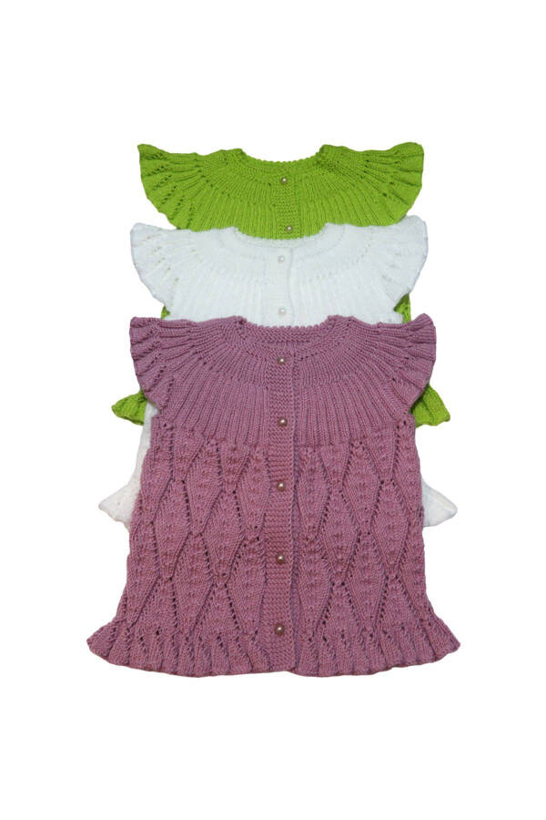 Aykırı Bebe Hand-Knitted Quince Leaf Motif Baby Vest - 1