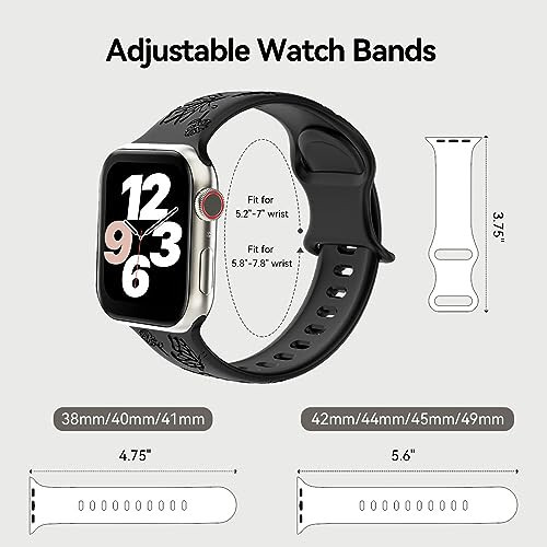 Ayollar uchun 3 dona zamonaviy gulli o'yma aqlli soat kamarlari, bardoshli yumshoq silikon iWatch kamarlari Apple Watch seriyasi 44mm 40mm 38mm 41mm 45mm 49mm 42mm Ultra 2 SE 9-1 bilan mos keladi - 12