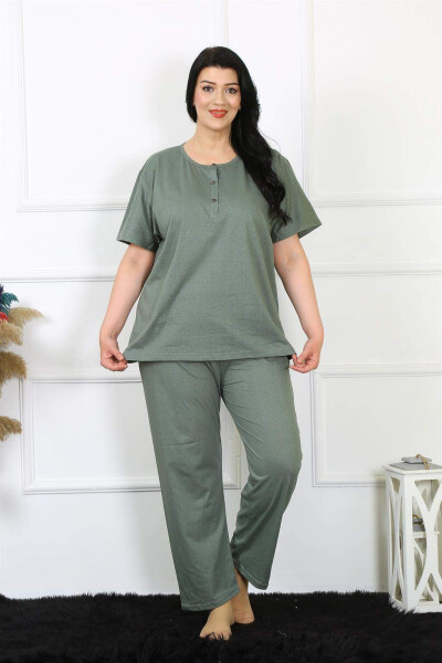 Ayollar uchun 5XL-6XL-7XL-8XL katta hajmdagi yashil qisqa yengli pijama to'plami 75012 - 3