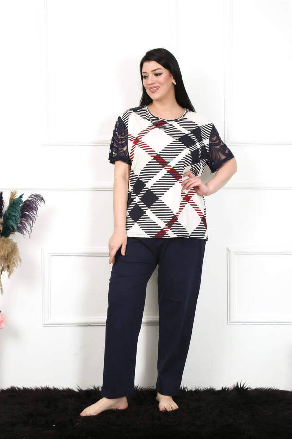 Ayollar uchun 5XL-6XL-7XL-8XL katta hajmli qisqa yengli pijama to'plami 75003 - 3