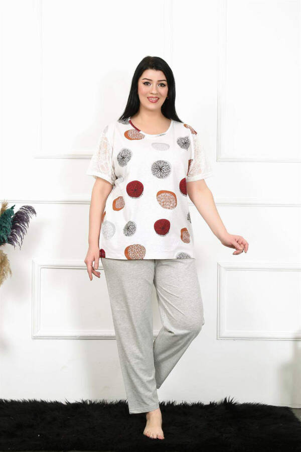 Ayollar uchun 5XL-6XL-7XL-8XL katta o'lchamli qisqa yengli pijama to'plami 75002 - 1