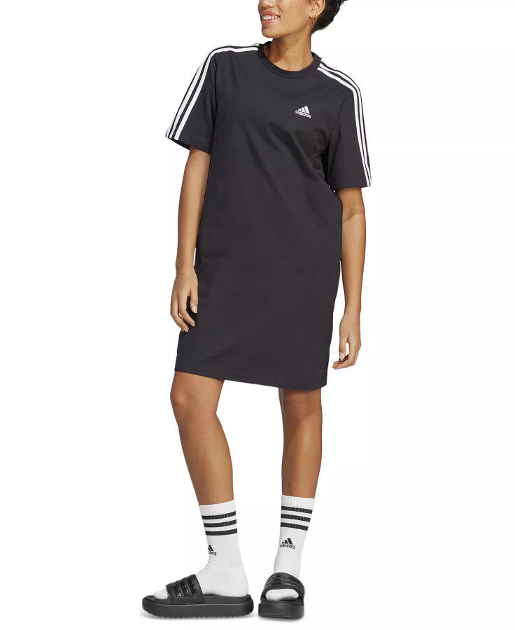 Ayollar uchun Active Essentials 3-chi chiziqli yagona jersey Boyfriend Tee libos qora - 1