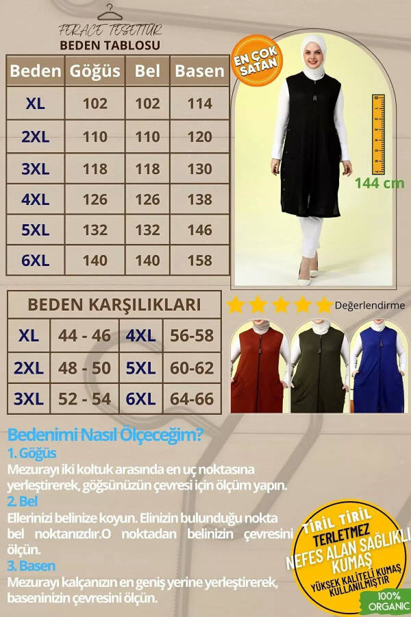 Ayollar uchun Hijob kiyimlari Uzoq Yozuq Cho'ntakli Fermuarli Jilet Terakota - 10